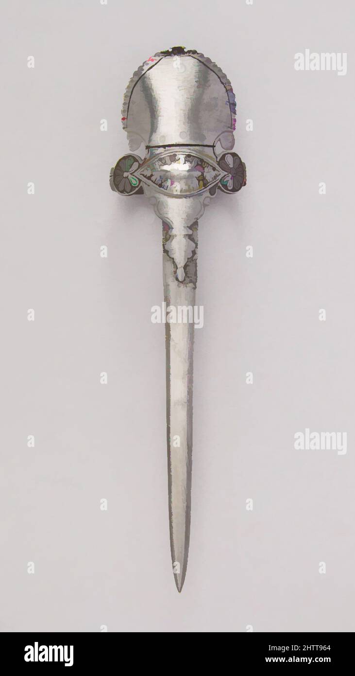 Art inspired by Gauntlet Dagger (Para), 18th century, South Indian, Steel, L. 13 3/4 in. (34.9 cm); W. 3 5/8 in. (9.2 cm); Wt. 9.7 oz. (275 g), Daggers, Classic works modernized by Artotop with a splash of modernity. Shapes, color and value, eye-catching visual impact on art. Emotions through freedom of artworks in a contemporary way. A timeless message pursuing a wildly creative new direction. Artists turning to the digital medium and creating the Artotop NFT Stock Photo