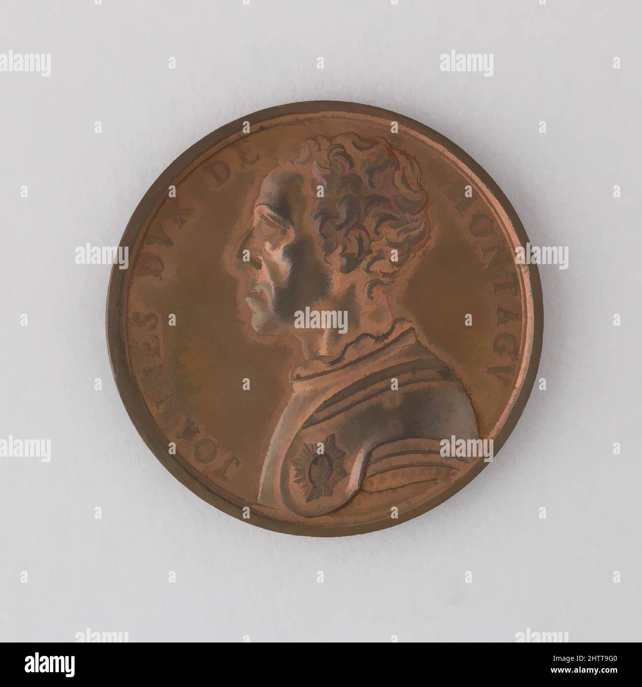 Art inspired by Medal Showing John, Second Duke of Montagu, 1751, Swiss, Bronze, Diam. 2 3/16 in. (5.6 cm); thickness 1/4 in. (0.6 cm); Wt. 2.6 oz. (73.7 g), Miscellaneous-Coins and Medals, Classic works modernized by Artotop with a splash of modernity. Shapes, color and value, eye-catching visual impact on art. Emotions through freedom of artworks in a contemporary way. A timeless message pursuing a wildly creative new direction. Artists turning to the digital medium and creating the Artotop NFT Stock Photo