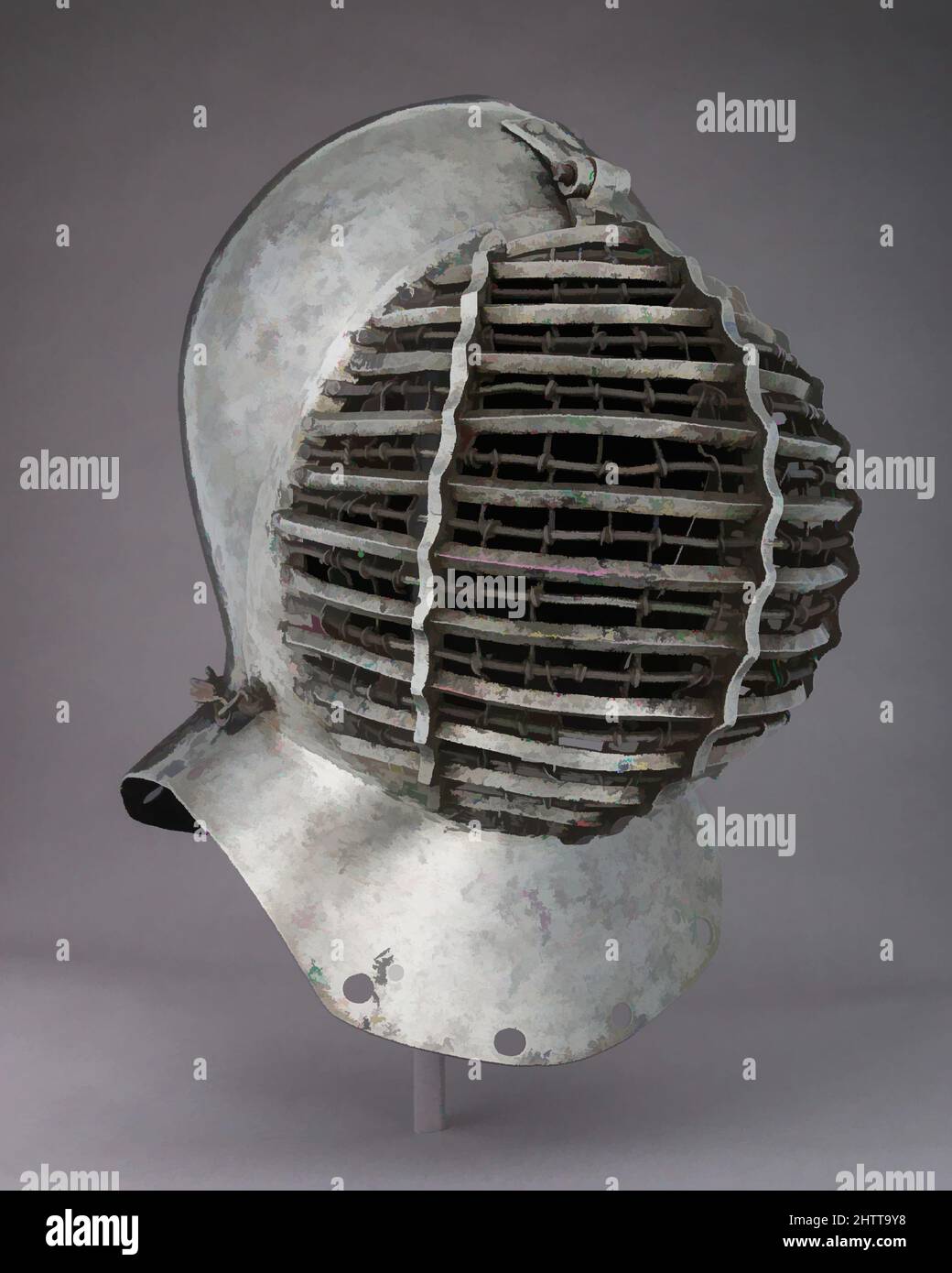 Art inspired by Tournament Helm (Kolbenturnierhelm), 1510, German, Steel, H. 15 1/8 in. (38.4 cm); W. 10 in. (25.4 cm); D. 13 5/8 in. (34.6 cm); Wt. 10 lb. 8 oz. (4763 g), Helmets, Classic works modernized by Artotop with a splash of modernity. Shapes, color and value, eye-catching visual impact on art. Emotions through freedom of artworks in a contemporary way. A timeless message pursuing a wildly creative new direction. Artists turning to the digital medium and creating the Artotop NFT Stock Photo