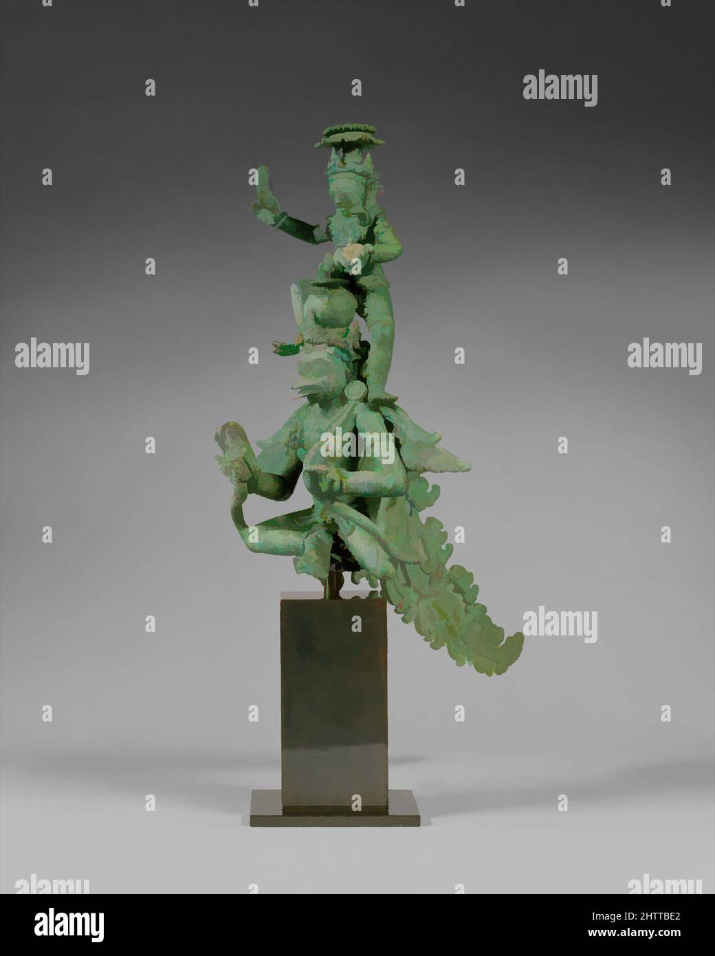 Art inspired by Krishna on Garuda, Central Javanese period, second half of the 9th century, Indonesia (Java), Bronze, H. 15 7/16 in. (39.2 cm), Sculpture, Garuda, the Hindu god who is part man and part bird, symbolizes the power of the sun and is known for slaying evil serpents. In art, Classic works modernized by Artotop with a splash of modernity. Shapes, color and value, eye-catching visual impact on art. Emotions through freedom of artworks in a contemporary way. A timeless message pursuing a wildly creative new direction. Artists turning to the digital medium and creating the Artotop NFT Stock Photo