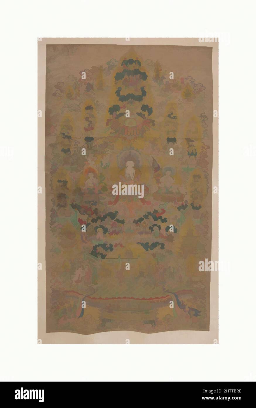 Art inspired by Lamaist Mandala, 17th century, Tibet, Hanging scroll; print with paint, Image: 48 3/4 × 26 1/4 in. (123.8 × 66.7 cm), Paintings, Classic works modernized by Artotop with a splash of modernity. Shapes, color and value, eye-catching visual impact on art. Emotions through freedom of artworks in a contemporary way. A timeless message pursuing a wildly creative new direction. Artists turning to the digital medium and creating the Artotop NFT Stock Photo