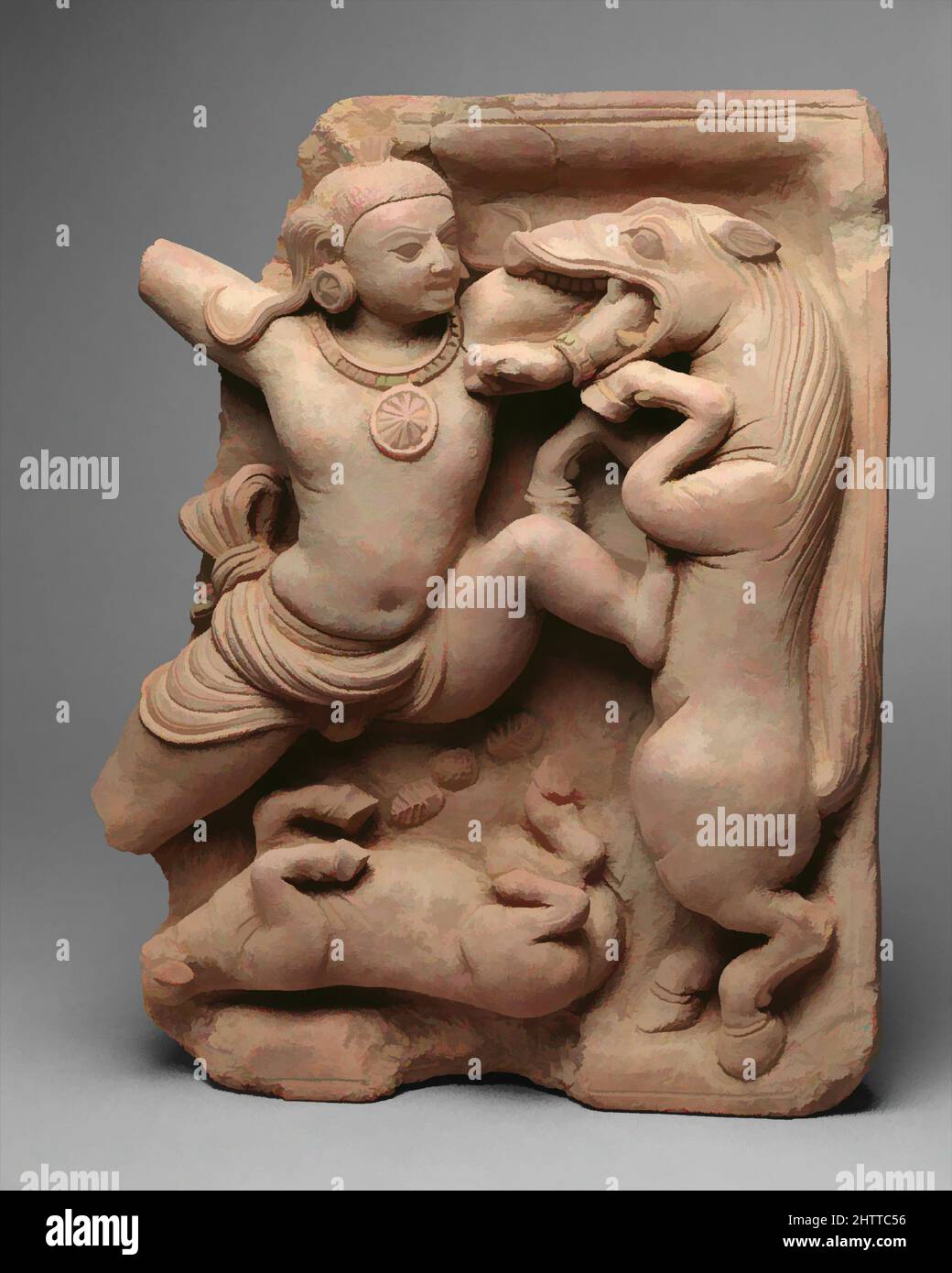 Art inspired by Krishna Killing the Horse Demon Keshi, Gupta period, 5th century, India (Uttar Pradesh), Terracotta, H. 21 in. (53.3 cm); W.16 in. (40.6 cm); D. 4 1/4 in. (10.8 cm), Sculpture, Vishnu appears in innumerable guises (avatars) on earth but none is more popular than that of, Classic works modernized by Artotop with a splash of modernity. Shapes, color and value, eye-catching visual impact on art. Emotions through freedom of artworks in a contemporary way. A timeless message pursuing a wildly creative new direction. Artists turning to the digital medium and creating the Artotop NFT Stock Photo