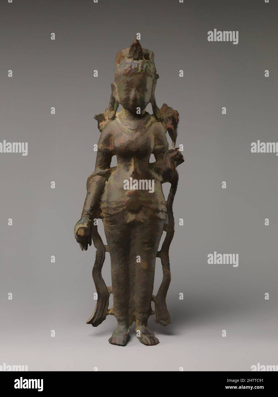 Art inspired by Tara, ca. 7th century, North India (possibly Uttar Pradesh), Copper alloy, H. 12 in. (30.5 cm), Sculpture, This elegant, full-bodied figure of a Buddhist saviouress holding a long-stemmed lotus suggests affiliations with Avalokiteshvara, the bodhisattva of compassion, Classic works modernized by Artotop with a splash of modernity. Shapes, color and value, eye-catching visual impact on art. Emotions through freedom of artworks in a contemporary way. A timeless message pursuing a wildly creative new direction. Artists turning to the digital medium and creating the Artotop NFT Stock Photo