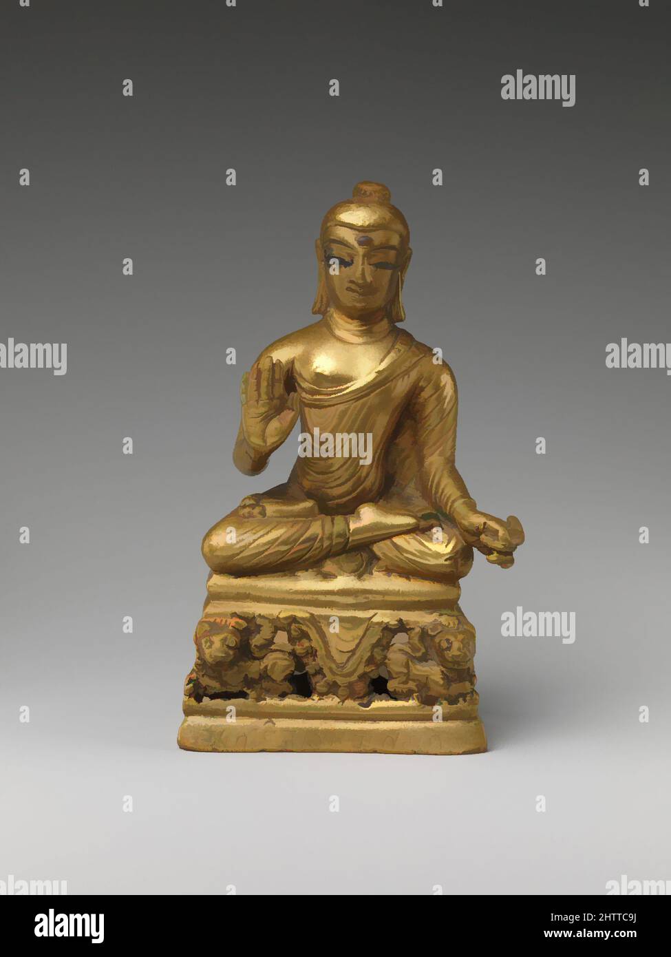Art inspired by Seated Shakyamuni, 9th century, India (Jammu & Kashmir, ancient kingdom of Kashmir), Bronze, H. 6 5/8 × W. 3 in. (16.8 × 7.6 cm), Sculpture, Classic works modernized by Artotop with a splash of modernity. Shapes, color and value, eye-catching visual impact on art. Emotions through freedom of artworks in a contemporary way. A timeless message pursuing a wildly creative new direction. Artists turning to the digital medium and creating the Artotop NFT Stock Photo