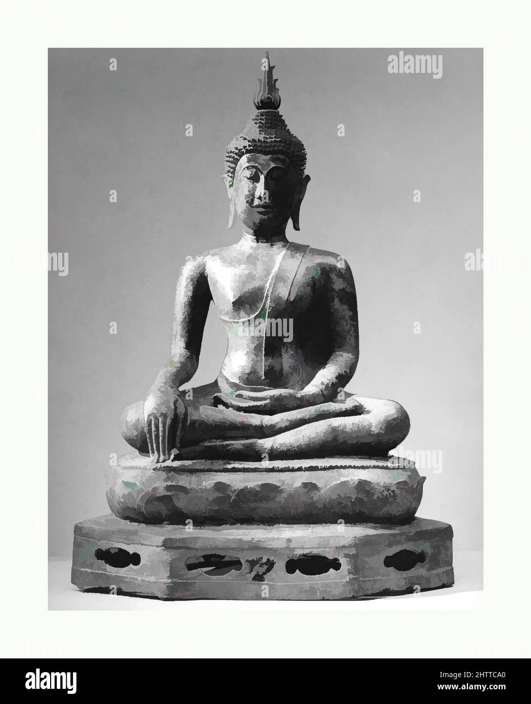 Art inspired by Seated Buddha, 16th century, Thailand, Bronze, H. 29 5/8 in. (75.2 cm); Gr. W. 19 3/4 in. (50.2 cm); Gr. Diam. 12 1/2 in. (31.8 cm), Sculpture, Classic works modernized by Artotop with a splash of modernity. Shapes, color and value, eye-catching visual impact on art. Emotions through freedom of artworks in a contemporary way. A timeless message pursuing a wildly creative new direction. Artists turning to the digital medium and creating the Artotop NFT Stock Photo