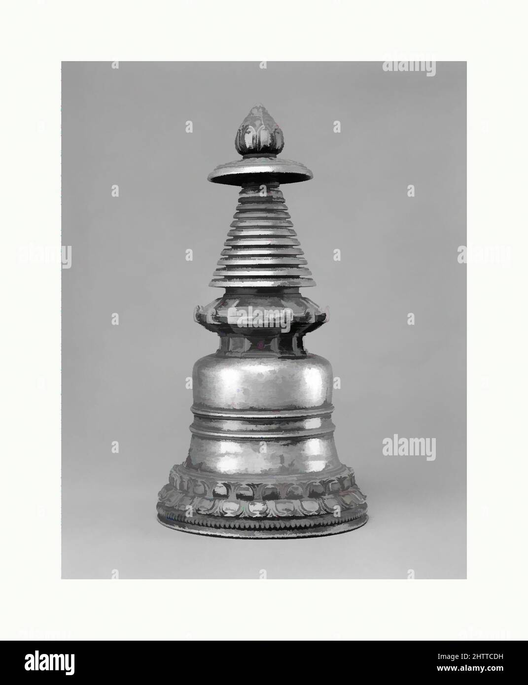 Art inspired by Stupa, 13th century, Western Tibet, Brass, H. 8 5/16 in. (21.1 cm), Metalwork, Commemorative stupas (Tibetan: chorten) are the oldest symbols of Buddhism and came to be emblematic of both the dharma and of the Buddha himself. Repositories for relics associated with the, Classic works modernized by Artotop with a splash of modernity. Shapes, color and value, eye-catching visual impact on art. Emotions through freedom of artworks in a contemporary way. A timeless message pursuing a wildly creative new direction. Artists turning to the digital medium and creating the Artotop NFT Stock Photo