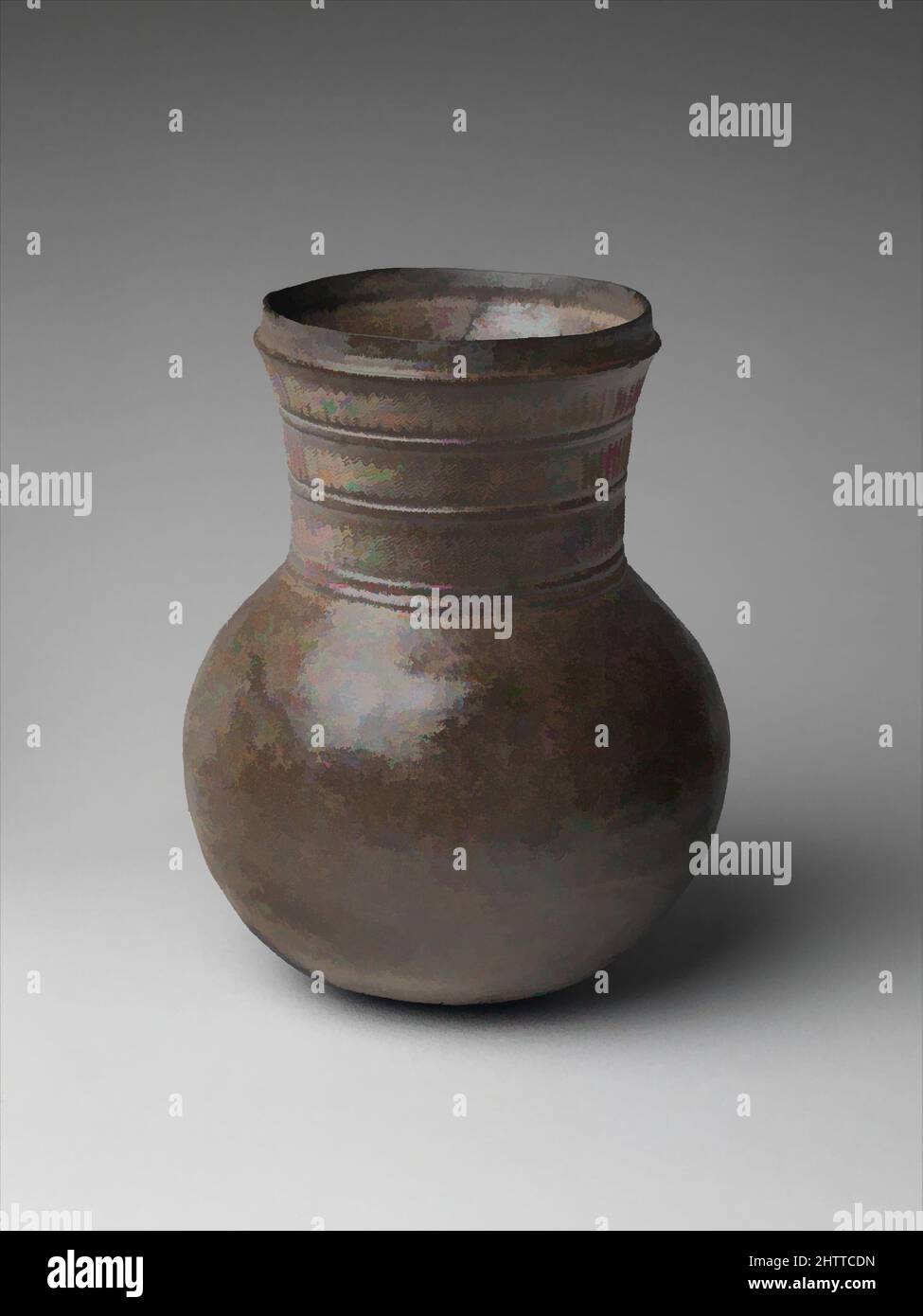 Art inspired by Jar, 긴 목 항아리 삼국, 가야, Three Kingdoms pd. (57 BC–AD 668) Gaya federation, Great Gaya, 3rd quarter of the 5th century, Korea, Stoneware with accidental ash glaze, H. 6 in. (15.2 cm), Ceramics, Classic works modernized by Artotop with a splash of modernity. Shapes, color and value, eye-catching visual impact on art. Emotions through freedom of artworks in a contemporary way. A timeless message pursuing a wildly creative new direction. Artists turning to the digital medium and creating the Artotop NFT Stock Photo