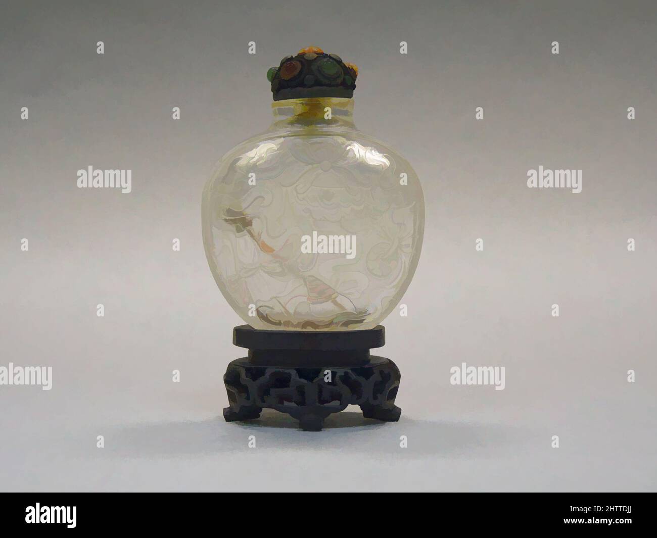 Snuff Bottle, Qing dynasty (1644–1911), Qianlong period (1736–95), China, White crystal with silver stopper inlaid with stones, H. 2 3/8 in. (6 cm), Snuff Bottles Stock Photo