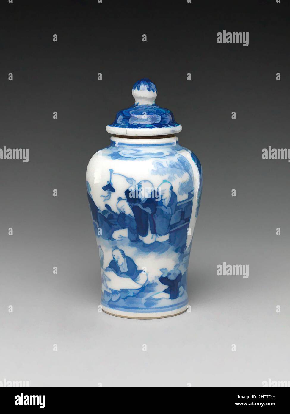 Snuff bottle with boys at play, Qing dynasty (1644–1911), 19th century, China, Porcelain painted with cobalt blue under a transparent glaze (Jingdezhen ware), H. 2 5/8 in. (6.7 cm), Snuff Bottles Stock Photo