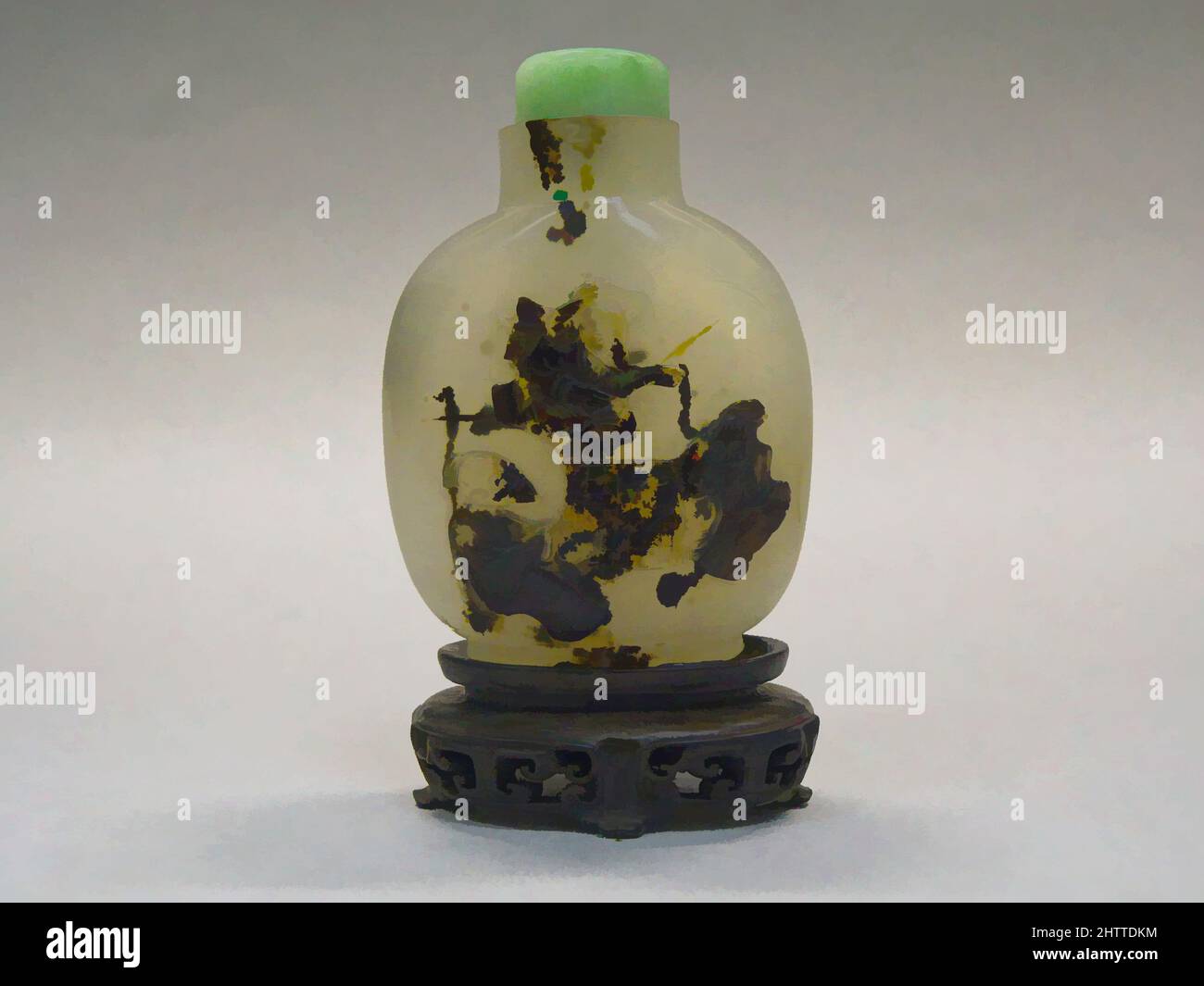 Snuff Bottle, Qing dynasty (1644–1911), Qianlong period (1736–95), China, Murrhina agate with green jadeite stopper, H. 2 3/4 in. (7 cm), Snuff Bottles Stock Photo