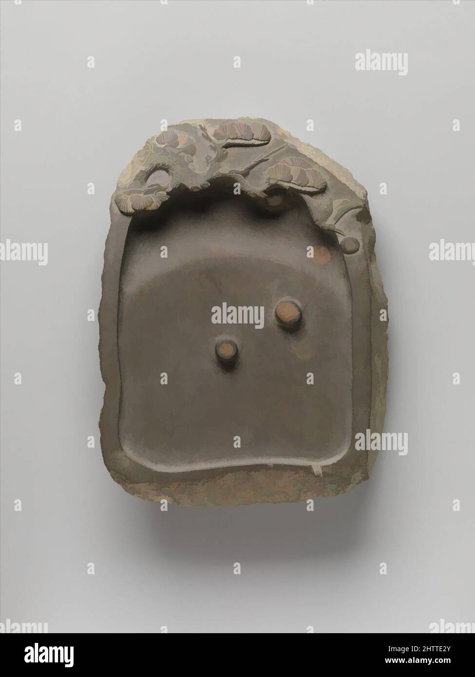 Art inspired by Inkstone with Pine Tree and Bird, Ming dynasty (1368–1644), 16th century, China, Slate, H. 7 in. (17.8 cm); W. 4 15/16 in. (12.5 cm), Inkstone, Classic works modernized by Artotop with a splash of modernity. Shapes, color and value, eye-catching visual impact on art. Emotions through freedom of artworks in a contemporary way. A timeless message pursuing a wildly creative new direction. Artists turning to the digital medium and creating the Artotop NFT Stock Photo