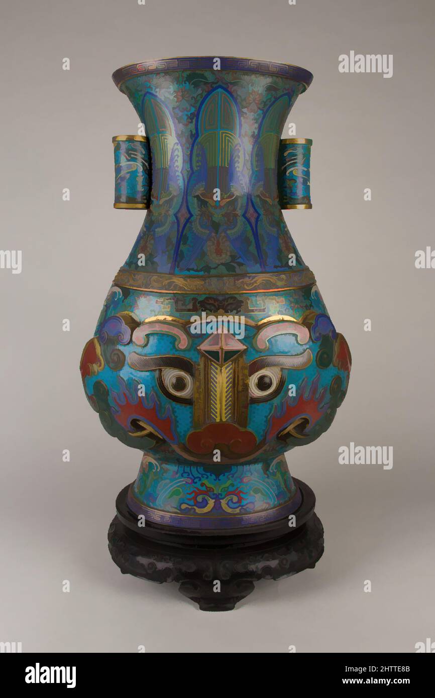 Art inspired by Vase, Qing dynasty (1644–1911), 19th century, China, Cloisonné enamel, 25 × 15 7/8 in. (63.5 × 40.3 cm), Cloisonné, Classic works modernized by Artotop with a splash of modernity. Shapes, color and value, eye-catching visual impact on art. Emotions through freedom of artworks in a contemporary way. A timeless message pursuing a wildly creative new direction. Artists turning to the digital medium and creating the Artotop NFT Stock Photo