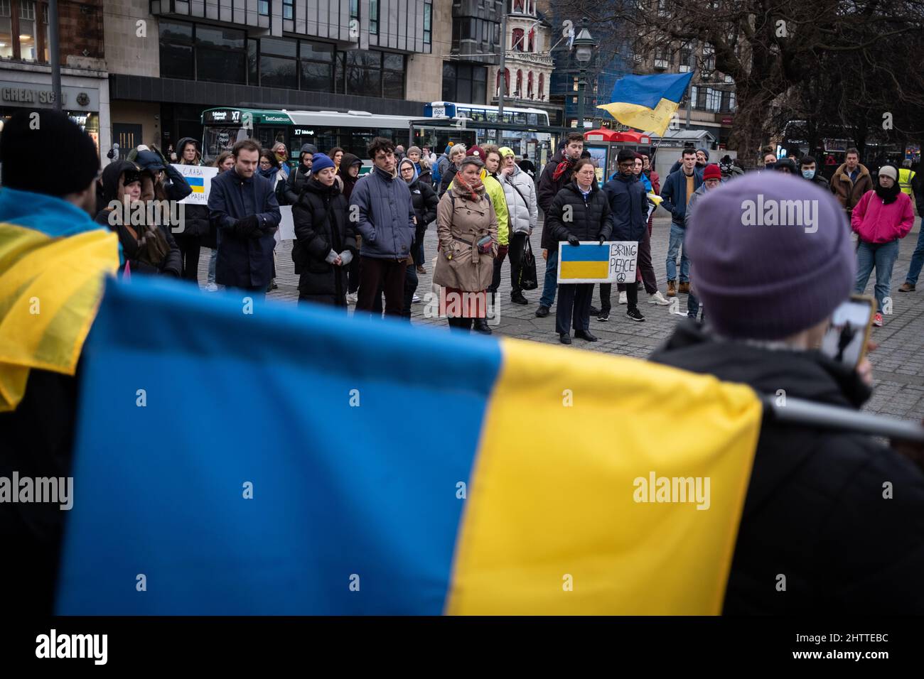 Edinburgh, Scotland, UK, 2nd March 2022. Pro-Ukrainian rally, as Ukraine is invaded by Russia on the orders of President Vladimir Putin, in Edinburgh, Scotland, 2 March 2022. Photo: Jeremy Sutton-Hibbert/Alamy Live News. Stock Photo