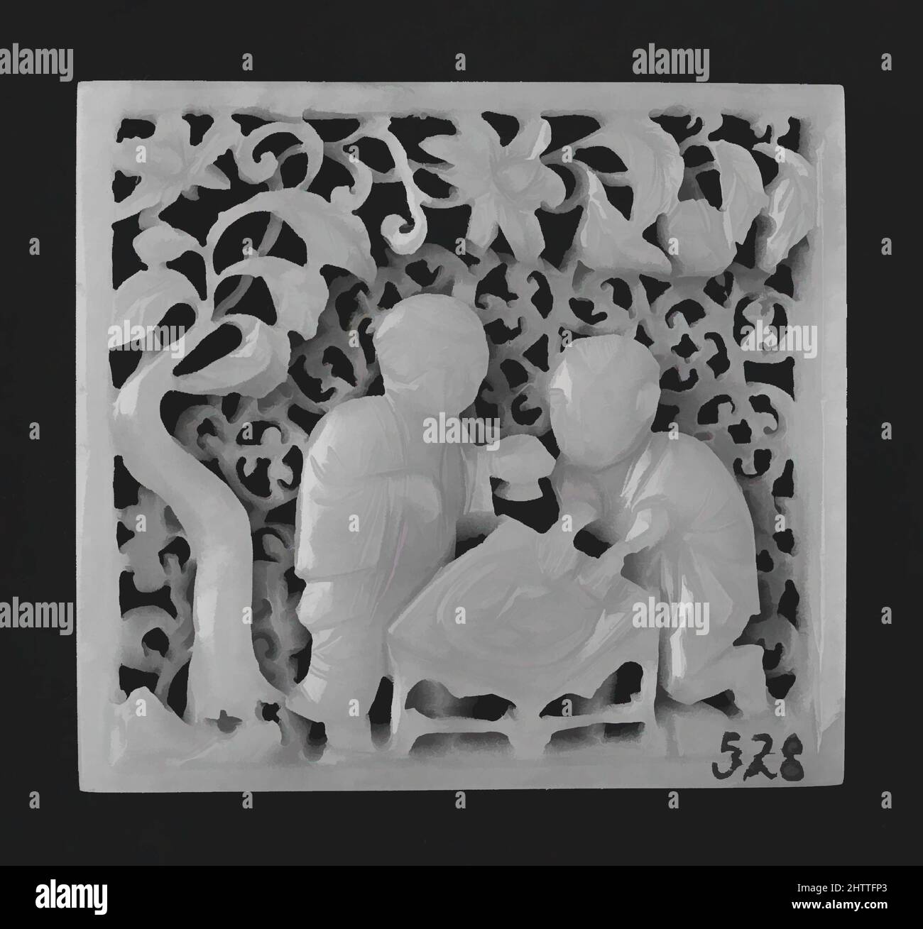 Art inspired by Plaque, Qing dynasty (1644–1911), Qianlong period (1736–95), China, Nephrite, white with grayish tint, H. 2 in. (5.1 cm); W. 2 1/4 in. (5.7 cm); L. 1/4 in. (0.6 cm), Jade, Classic works modernized by Artotop with a splash of modernity. Shapes, color and value, eye-catching visual impact on art. Emotions through freedom of artworks in a contemporary way. A timeless message pursuing a wildly creative new direction. Artists turning to the digital medium and creating the Artotop NFT Stock Photo