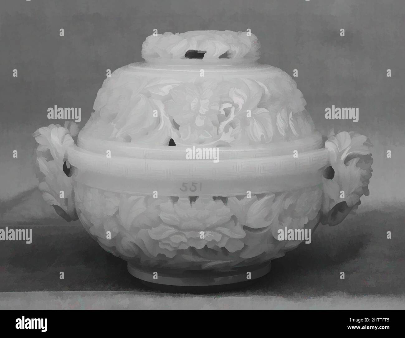 Art inspired by Incense burner with cover, Qing dynasty (1644–1911), Qianlong period (1736–95), China, Nephrite, white with very light greenish tint, H. 3 7/8 in. (9.8 cm); W. 5 3/8 in. (13.6 cm), Jade, Classic works modernized by Artotop with a splash of modernity. Shapes, color and value, eye-catching visual impact on art. Emotions through freedom of artworks in a contemporary way. A timeless message pursuing a wildly creative new direction. Artists turning to the digital medium and creating the Artotop NFT Stock Photo