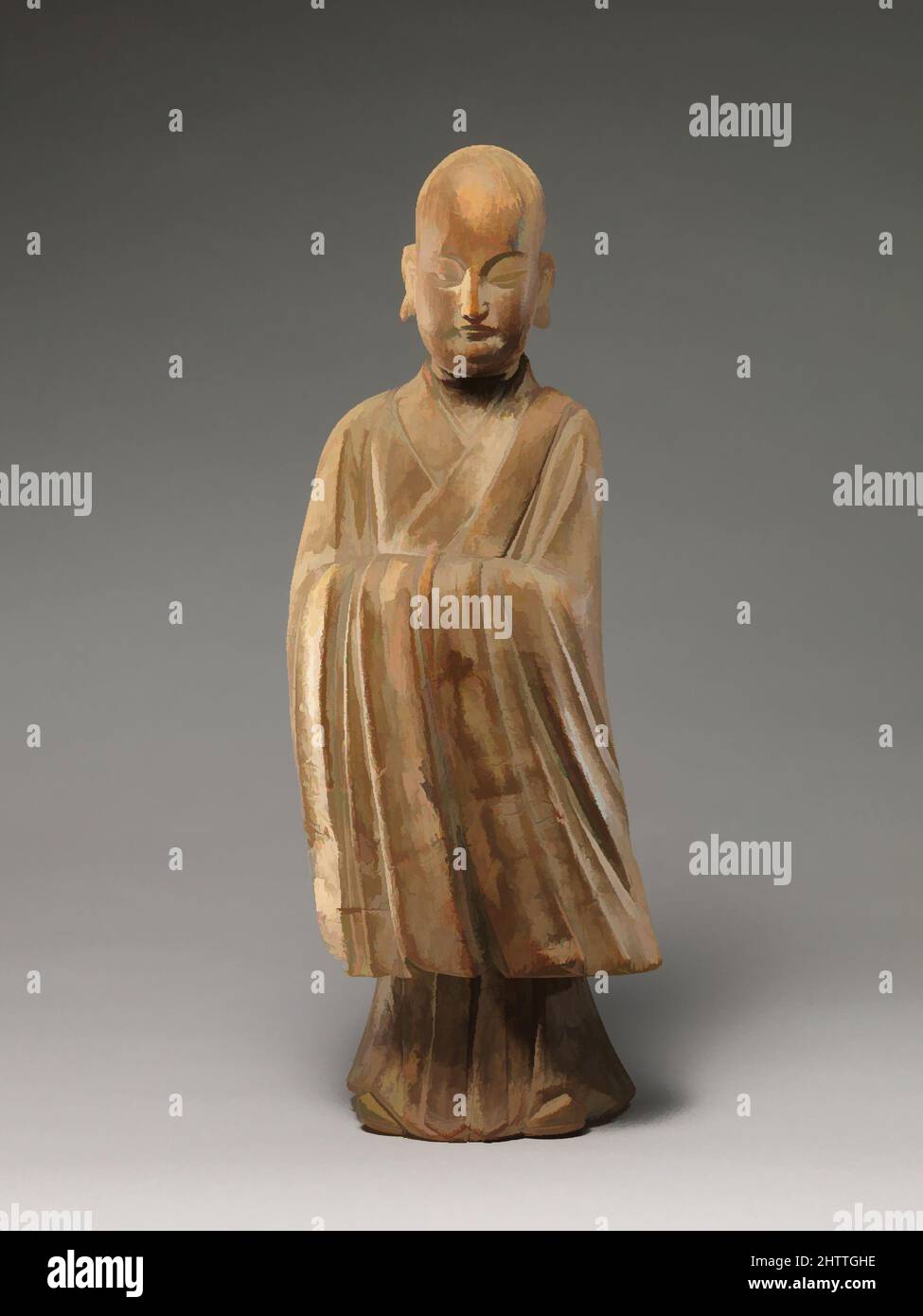 Art inspired by Arhat (Luohan), Ming dynasty (1368–1644), 16th–17th century, China, Wood (willow) with traces of pigment, single-woodblock construction, H. 19 1/8 in. (48.6 cm); W. 7 in. (17.8 cm), Sculpture, This sculpture epitomizes the merging of religious and secular imagery in, Classic works modernized by Artotop with a splash of modernity. Shapes, color and value, eye-catching visual impact on art. Emotions through freedom of artworks in a contemporary way. A timeless message pursuing a wildly creative new direction. Artists turning to the digital medium and creating the Artotop NFT Stock Photo