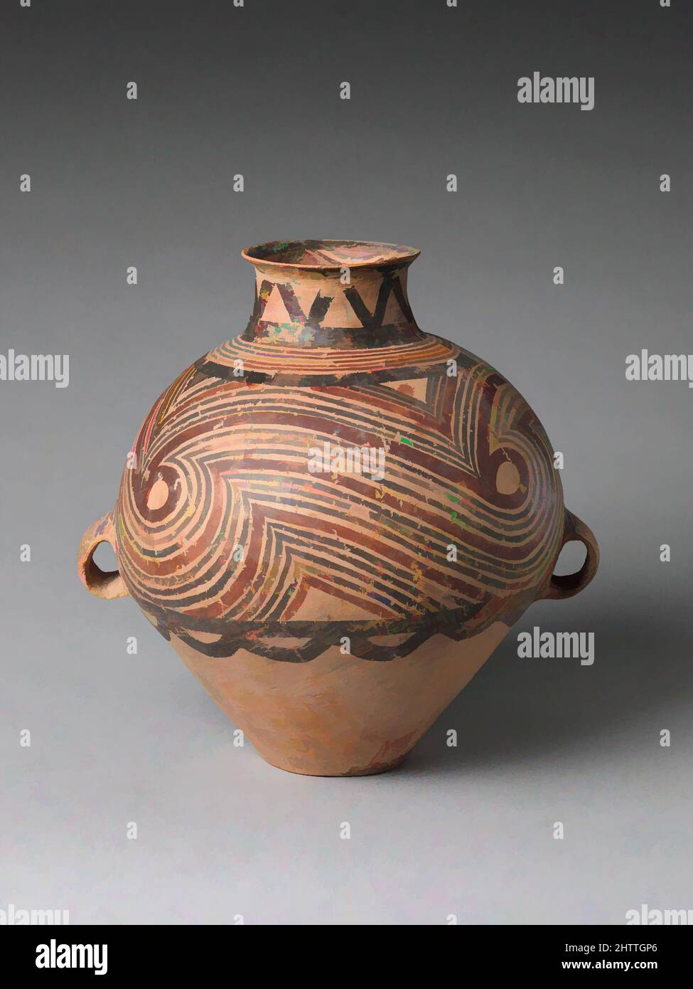 Art inspired by Jar (Hu), Neolithic, Majiayao culture, Banshan phase, ca. 2650–2350 B.C., China, Earthenware with painted decoration, H. 13 3/8 in. (34 cm), Ceramics, Classic works modernized by Artotop with a splash of modernity. Shapes, color and value, eye-catching visual impact on art. Emotions through freedom of artworks in a contemporary way. A timeless message pursuing a wildly creative new direction. Artists turning to the digital medium and creating the Artotop NFT Stock Photo