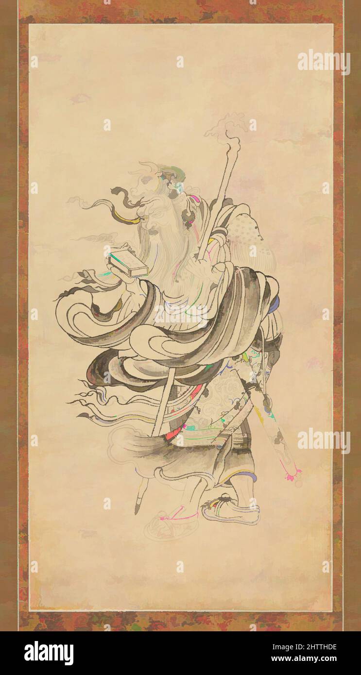 Art inspired by Iconographic Drawing of Saturn (Doyō), 土曜図像, Heian period (794–1185), 12th century, Japan, Hanging scroll; ink and color on paper, Image: 21 5/8 x 11 1/8 in. (54.9 x 28.2 cm), Paintings, Rituals dedicated to the stars and planets were introduced to Japan from China in, Classic works modernized by Artotop with a splash of modernity. Shapes, color and value, eye-catching visual impact on art. Emotions through freedom of artworks in a contemporary way. A timeless message pursuing a wildly creative new direction. Artists turning to the digital medium and creating the Artotop NFT Stock Photo