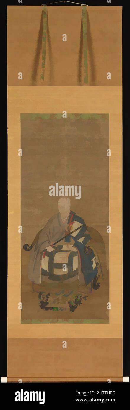 Art inspired by Portrait of Kyūzan Sōei (1605–1656), 旧山宗英像, Edo period (1615–1868), 17th century, Japan, Hanging scroll; ink and color on silk, 43 1/2 x 19 in. (110.5 x 48.3 cm), Paintings, The chinsō, or portrait of a Zen master, is the epitome of Zen culture. Given by a master to a, Classic works modernized by Artotop with a splash of modernity. Shapes, color and value, eye-catching visual impact on art. Emotions through freedom of artworks in a contemporary way. A timeless message pursuing a wildly creative new direction. Artists turning to the digital medium and creating the Artotop NFT Stock Photo