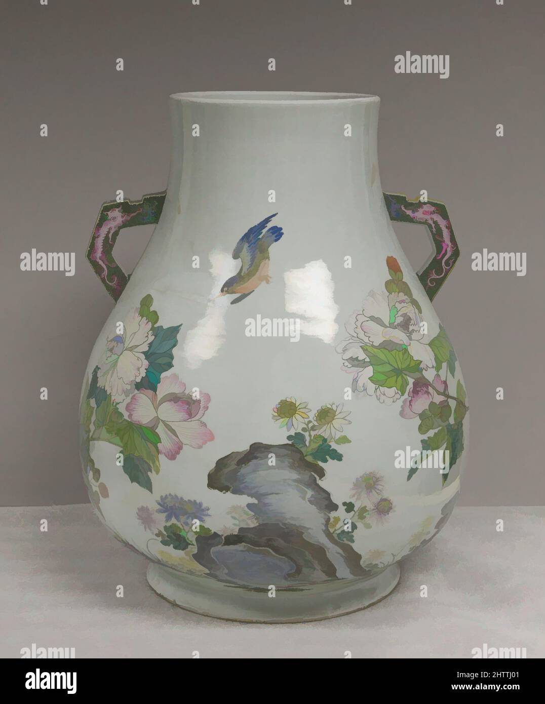 Art inspired by Vase, Qing dynasty (1644–1911), Yongzheng period (1723–35), China, Porcelain, H. 19 in. (48.3 cm); W. 14 1/2 in. (36.8 cm); Diam. of rim: 7 3/4 in. (19.7 cm); Diam. of foot: 9 7/8 in. (25.1 cm), Ceramics, Classic works modernized by Artotop with a splash of modernity. Shapes, color and value, eye-catching visual impact on art. Emotions through freedom of artworks in a contemporary way. A timeless message pursuing a wildly creative new direction. Artists turning to the digital medium and creating the Artotop NFT Stock Photo