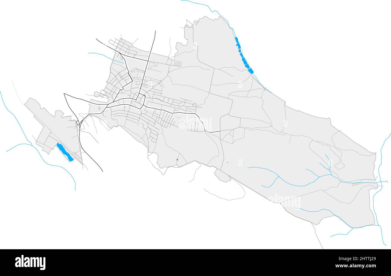 Mykolaiv, Mykolaiv Oblast, Ukraine high resolution vector map with city boundaries and outlined paths. White additional outlines for main roads. Many Stock Vector