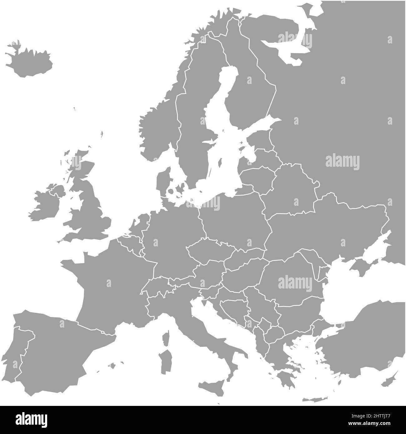 Blank map of Europe. Simplified vector map in grey with white borders on white background Stock Vector