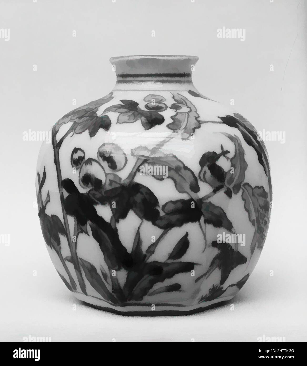 Art inspired by Jar, Edo period (1615–1868), 1620, Japan, Porcelain painted in underglaze blue (Arita ware, Imari type), H. 4 1/4 in. (10.8 cm), Ceramics, Classic works modernized by Artotop with a splash of modernity. Shapes, color and value, eye-catching visual impact on art. Emotions through freedom of artworks in a contemporary way. A timeless message pursuing a wildly creative new direction. Artists turning to the digital medium and creating the Artotop NFT Stock Photo