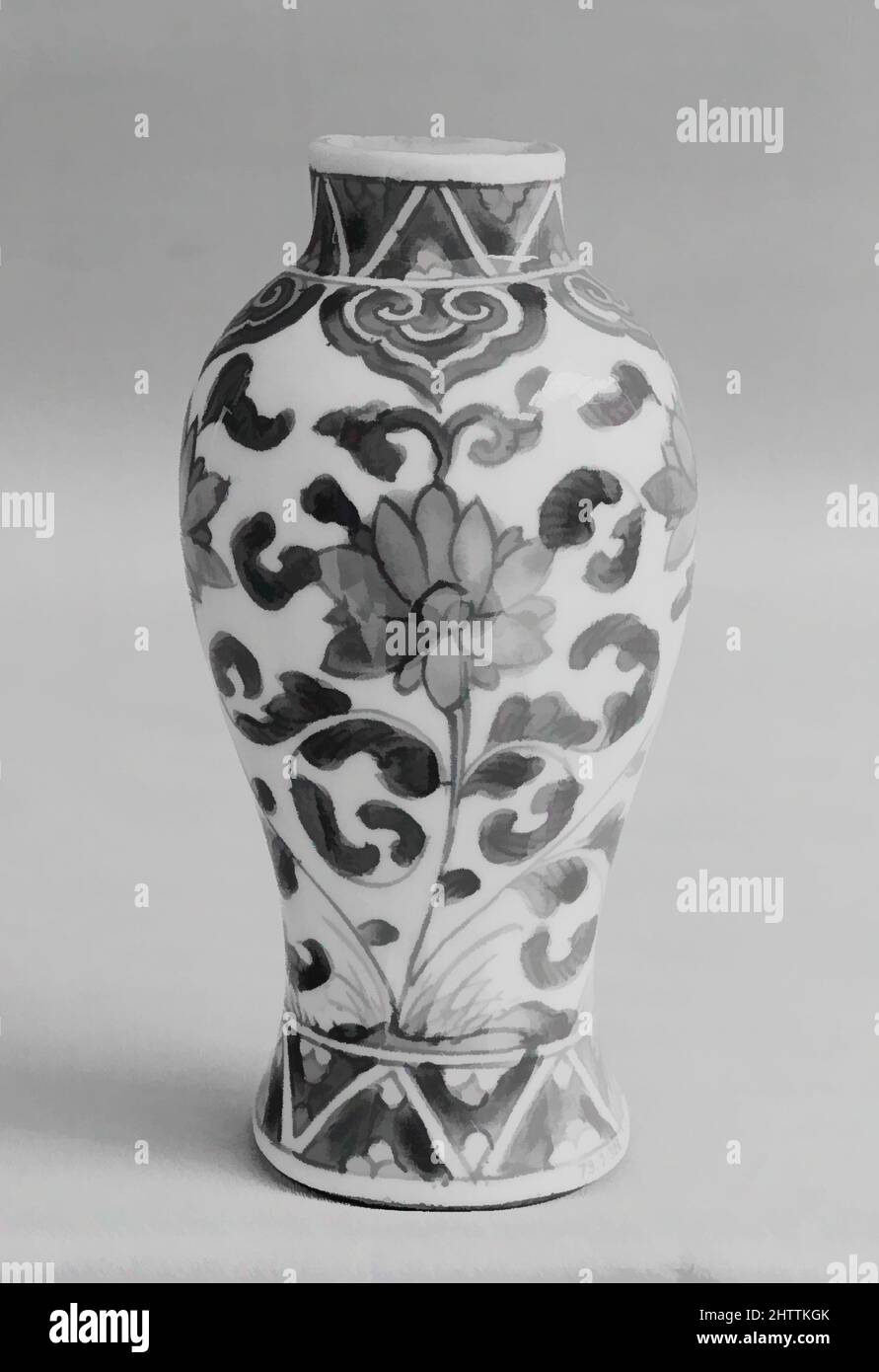 Art inspired by Hanging Vase, 19th century, Japan, White porcelain decorated with blue under the glaze (Arita ware, Imari type), H. 5 1/2 in. (14 cm), Ceramics, Classic works modernized by Artotop with a splash of modernity. Shapes, color and value, eye-catching visual impact on art. Emotions through freedom of artworks in a contemporary way. A timeless message pursuing a wildly creative new direction. Artists turning to the digital medium and creating the Artotop NFT Stock Photo