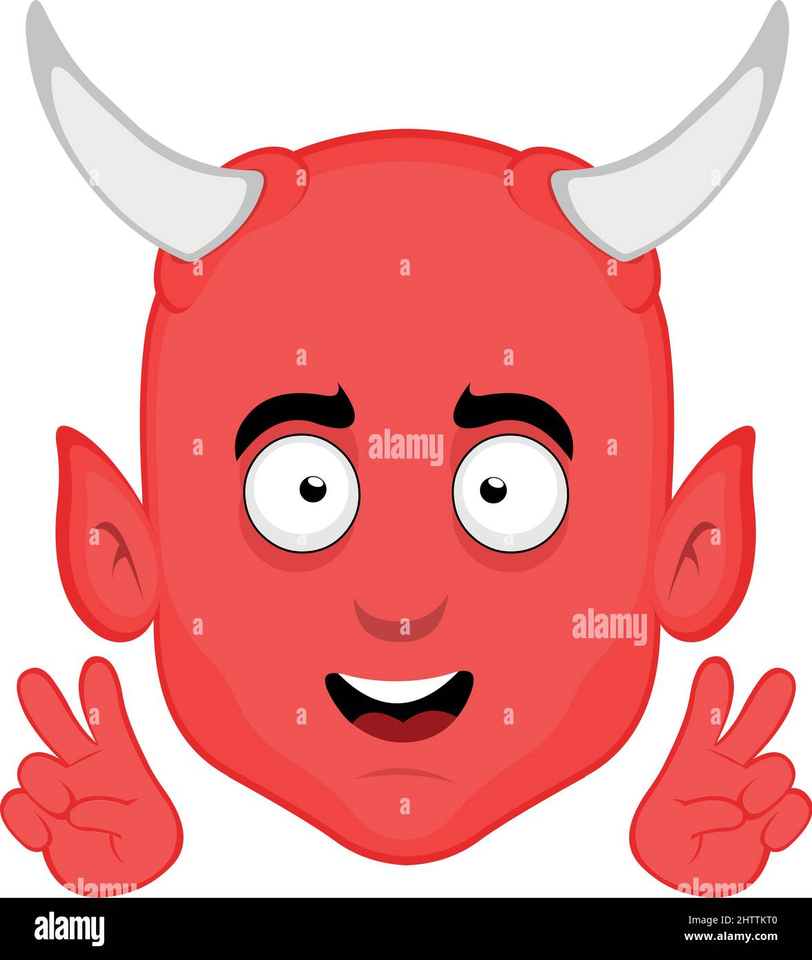 Vector illustration of the face of a cartoon demon with a cheerful expression and making with his hands the classic gesture of love and peace Stock Vector