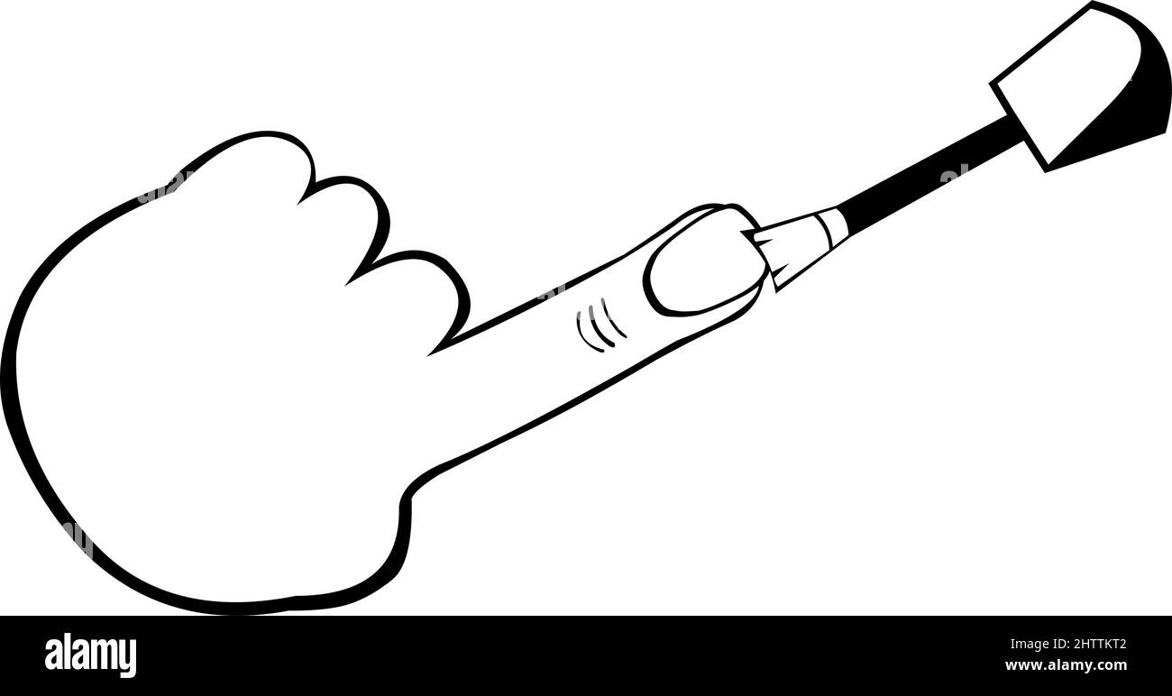 Vector illustration of a hand painting the fingernail of the index finger with a nail polish, drawn in black and white Stock Vector