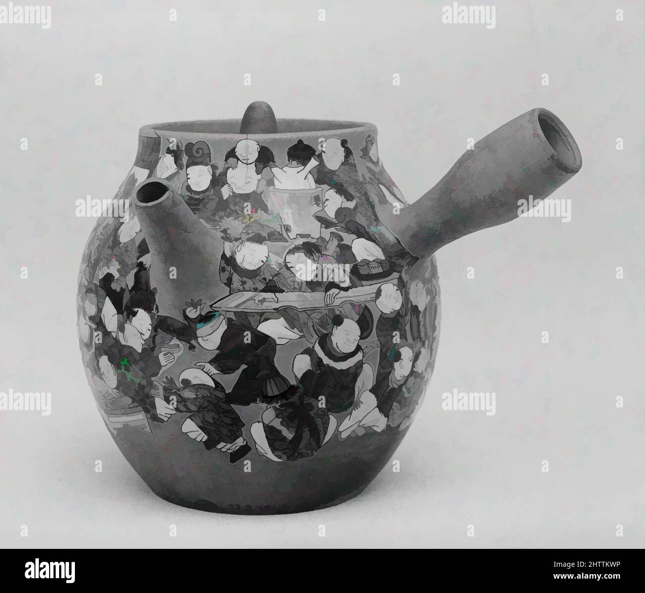 Art inspired by Teapot, Edo period (1615–1868), 1790, Japan, Clay, fine and thin, decorated in polychrome enamels (Kyoto ware), H. 4 1/4 in. (10.8 cm), Ceramics, Kentei (Japanese, 16th–17th century), Shuhei (Japanese, 1788–1839, Classic works modernized by Artotop with a splash of modernity. Shapes, color and value, eye-catching visual impact on art. Emotions through freedom of artworks in a contemporary way. A timeless message pursuing a wildly creative new direction. Artists turning to the digital medium and creating the Artotop NFT Stock Photo