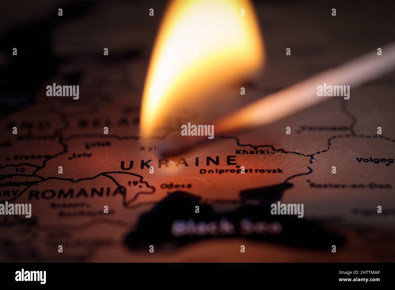 Arson map of ukrainay, conceptual image. Ukraine, selective focus. Russia's invasion of Ukraine. WAR Stock Photo