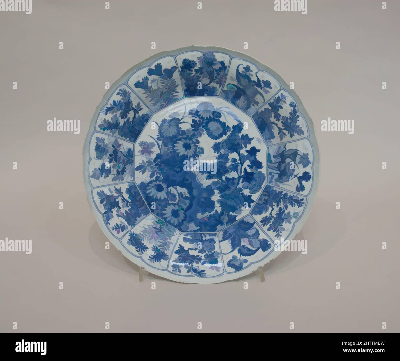 Art inspired by Dish, Qing dynasty (1644–1911), Kangxi period (1662–1722), China, Porcelain, H. 2 1/2 in. (6.4 cm); Diam. of rim: 14 3/8 in. (36.5 cm); Diam. of foot: 8 in. (20.3 cm), Ceramics, Classic works modernized by Artotop with a splash of modernity. Shapes, color and value, eye-catching visual impact on art. Emotions through freedom of artworks in a contemporary way. A timeless message pursuing a wildly creative new direction. Artists turning to the digital medium and creating the Artotop NFT Stock Photo