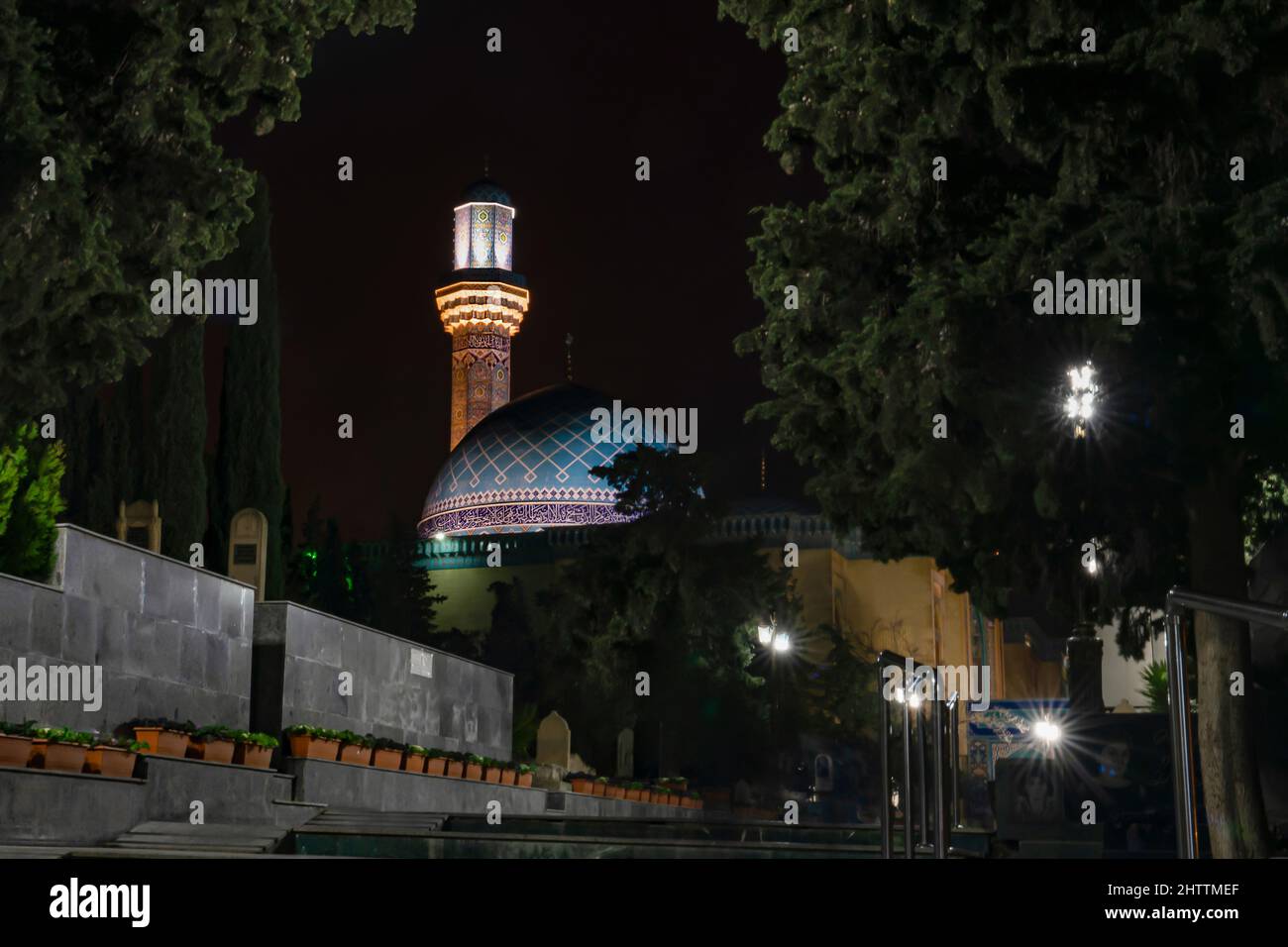 Mardakan, Baku, Azerbaijan - January 04 2022- Silhouette of Mir Movsum Aga Mausoleum at night. Stock Photo