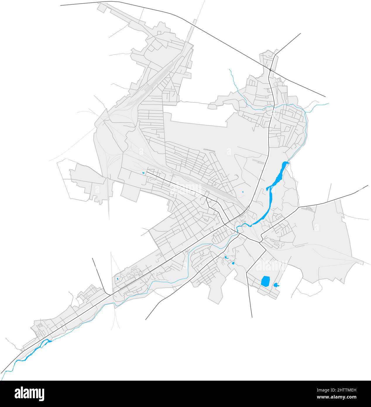 Korosten, Zhytomyr Oblast, Ukraine high resolution vector map with city boundaries and outlined paths. White additional outlines for main roads. Many Stock Vector