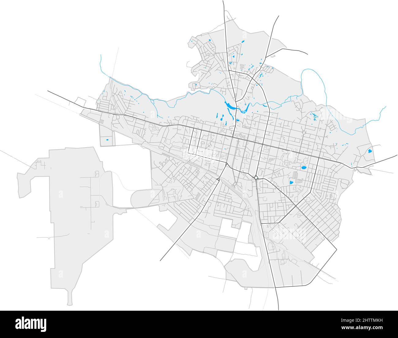 Pryluky, Chernihiv Oblast, Ukraine high resolution vector map with city boundaries and outlined paths. White additional outlines for main roads. Many Stock Vector