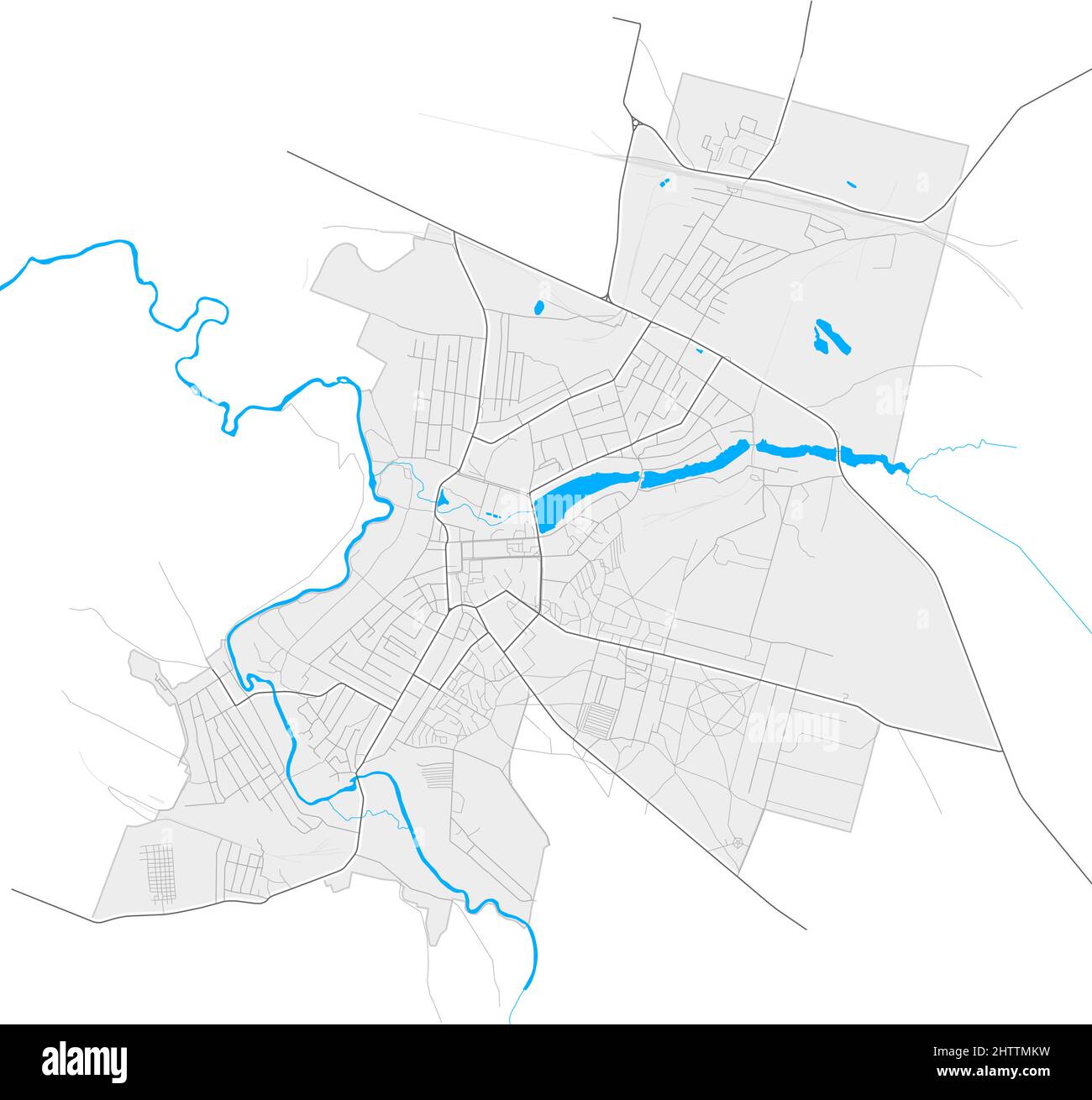 Slavuta, Khmelnytskyi Oblast, Ukraine high resolution vector map with city boundaries and outlined paths. White additional outlines for main roads. Ma Stock Vector