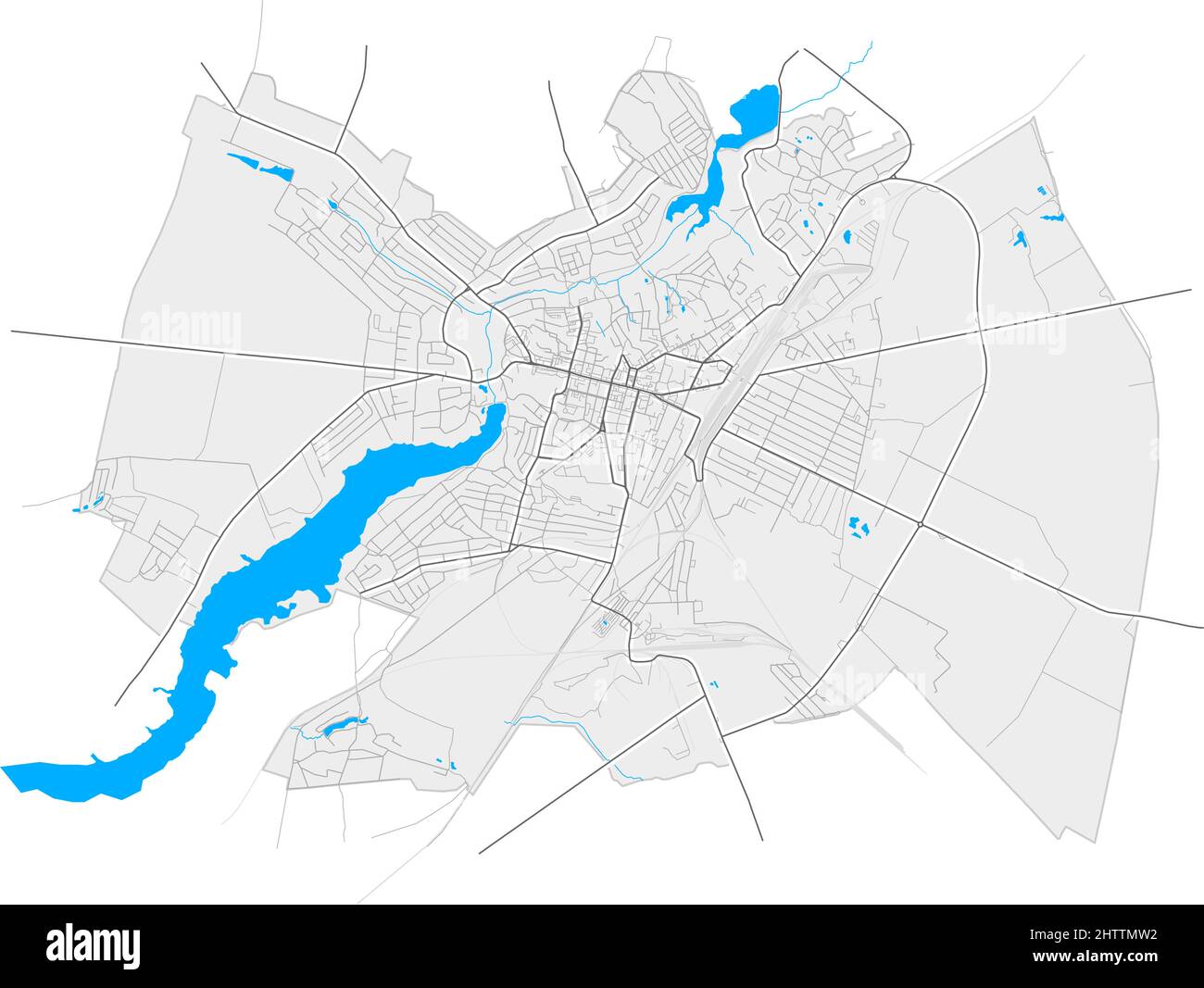 Fastiv, Kiev Oblast, Ukraine high resolution vector map with city boundaries and outlined paths. White additional outlines for main roads. Many detail Stock Vector