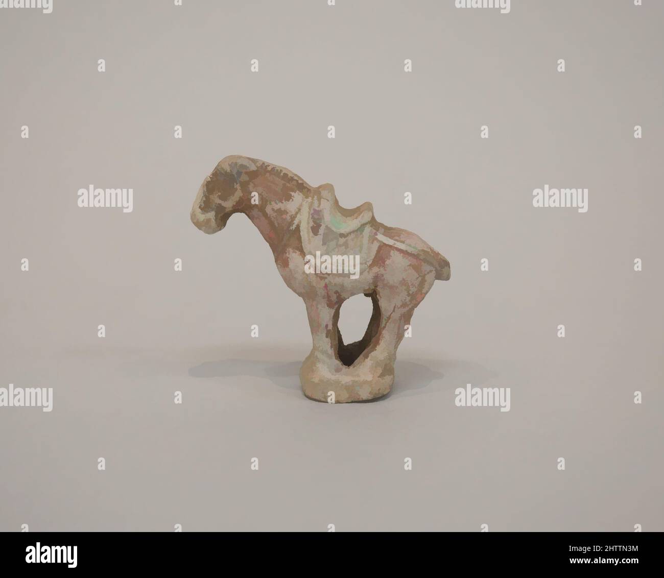 Art inspired by Miniature Figure of a Horse, Tang dynasty (618–907), China, Unglazed pottery, H. 3 3/4 in. (9.5 cm); W. 1 1/4 in. (3.2 cm); L. 3 in. (7.6 cm), Tomb Pottery, Classic works modernized by Artotop with a splash of modernity. Shapes, color and value, eye-catching visual impact on art. Emotions through freedom of artworks in a contemporary way. A timeless message pursuing a wildly creative new direction. Artists turning to the digital medium and creating the Artotop NFT Stock Photo