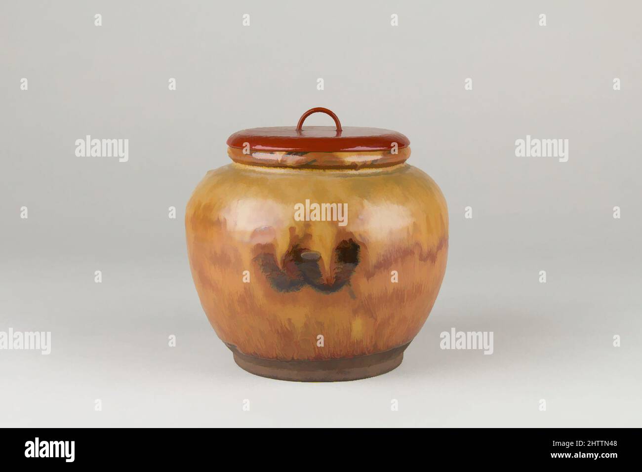 Art inspired by Jar with Cover, Song dynasty (960–1279), China, Pottery (Temmoku glaze), H. 5 in. (12.7 cm); Diam. 5 1/4 in. (13.3 cm), Ceramics, Cover made by Ikkan, Classic works modernized by Artotop with a splash of modernity. Shapes, color and value, eye-catching visual impact on art. Emotions through freedom of artworks in a contemporary way. A timeless message pursuing a wildly creative new direction. Artists turning to the digital medium and creating the Artotop NFT Stock Photo