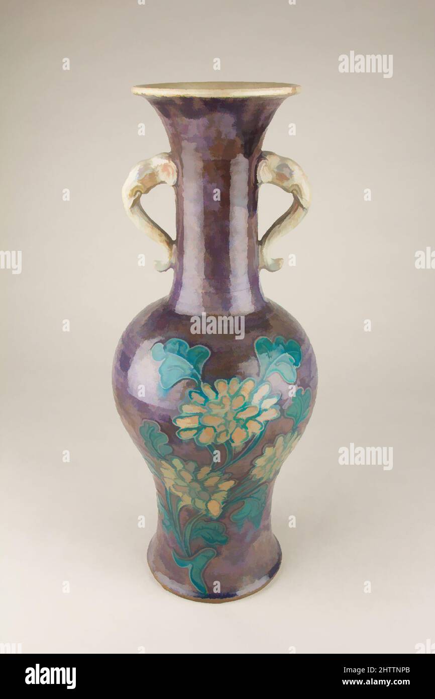 Art inspired by Vase, Ming dynasty (1368–1644), China, Pottery, H. 19 in. (48.3 cm), Ceramics, Classic works modernized by Artotop with a splash of modernity. Shapes, color and value, eye-catching visual impact on art. Emotions through freedom of artworks in a contemporary way. A timeless message pursuing a wildly creative new direction. Artists turning to the digital medium and creating the Artotop NFT Stock Photo