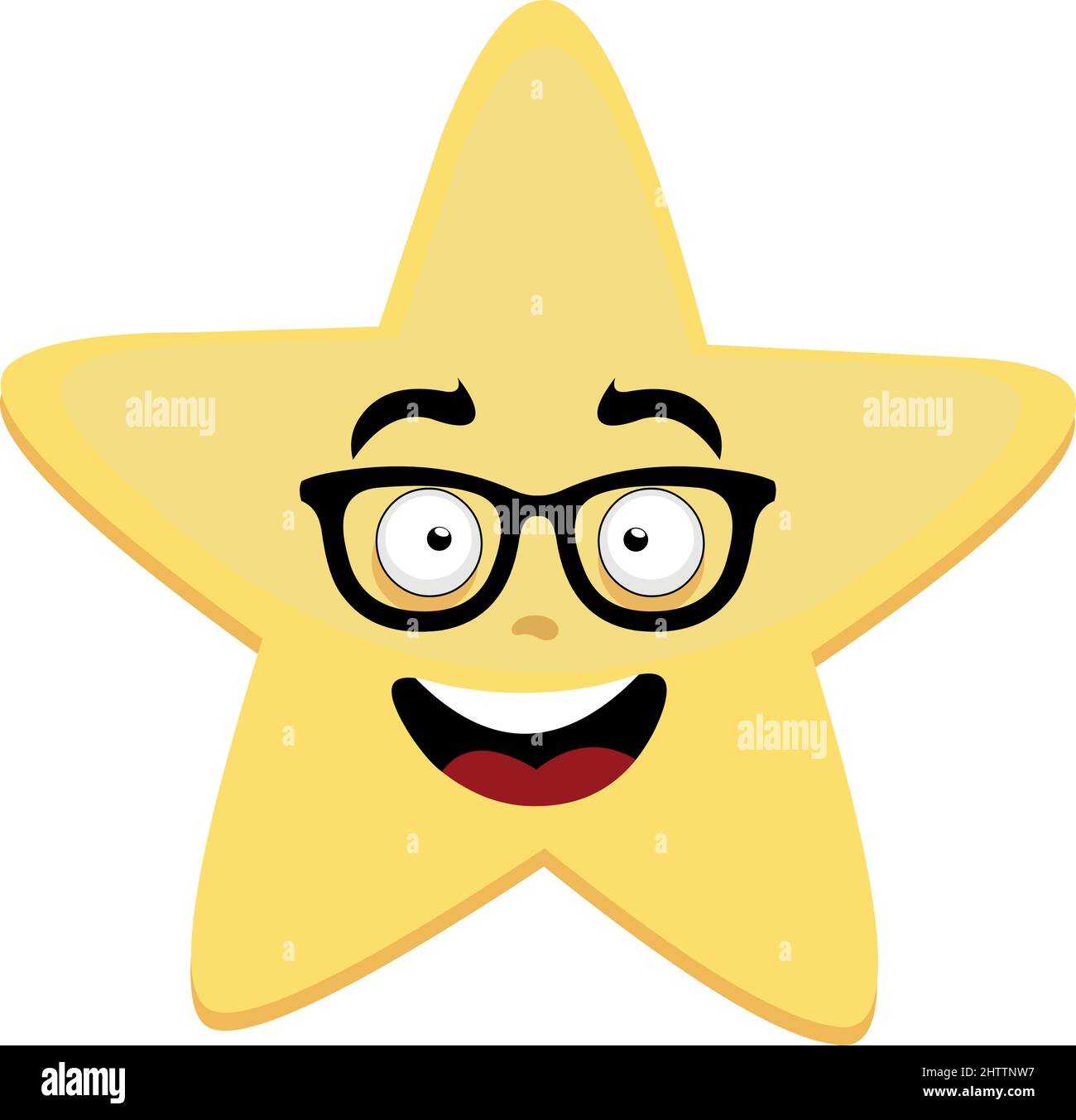 Vector character illustration of a cartoon star with a cheerful expression and nerd glasses Stock Vector