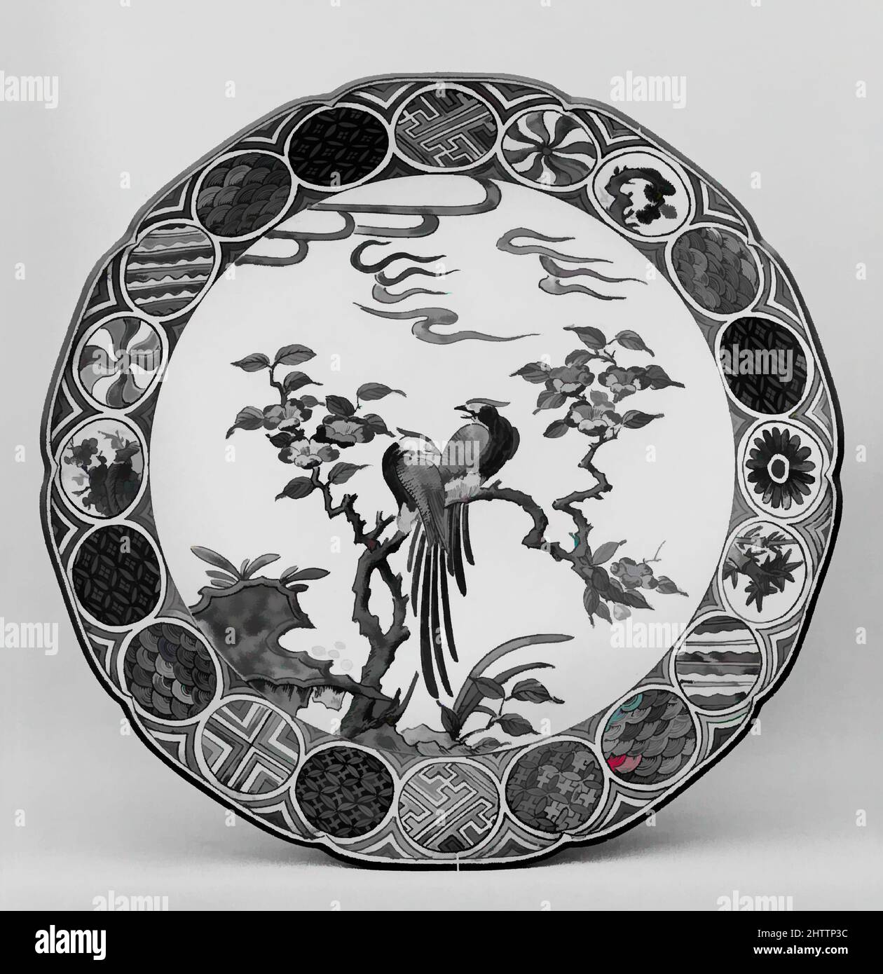 Art inspired by Plate, 19th century, Japan, Pottery decorated in polychrome enamels (Hizen ware, Kutani type), Diam. 12 3/4 in. (32.4 cm), Ceramics, Classic works modernized by Artotop with a splash of modernity. Shapes, color and value, eye-catching visual impact on art. Emotions through freedom of artworks in a contemporary way. A timeless message pursuing a wildly creative new direction. Artists turning to the digital medium and creating the Artotop NFT Stock Photo