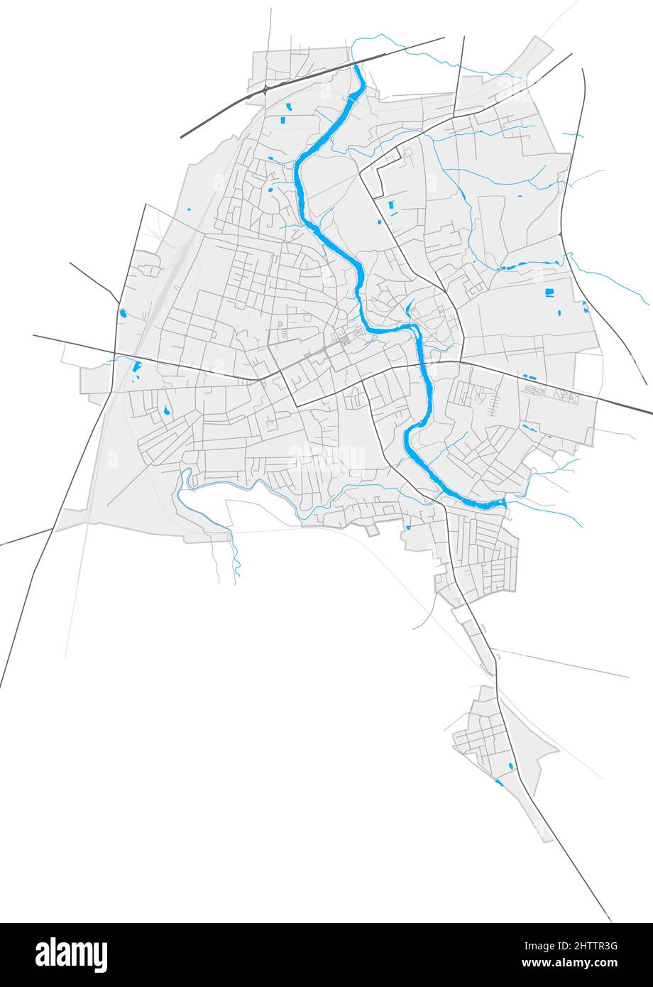 Novohrad-Volynskyi, Zhytomyr Oblast, Ukraine high resolution vector map with city boundaries and outlined paths. White additional outlines for main ro Stock Vector