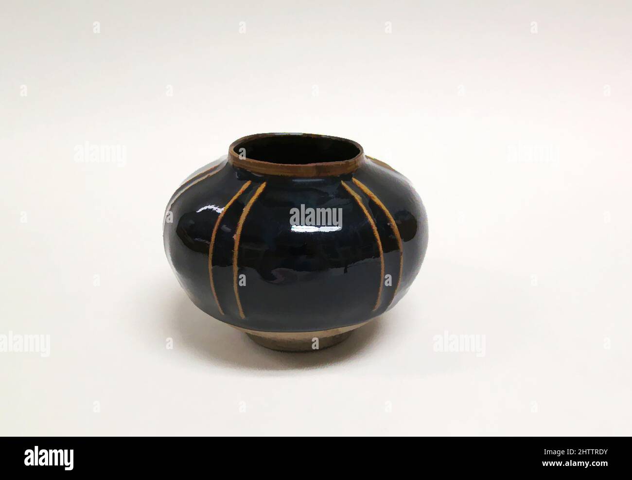 Art inspired by 北宋 磁州窯黑釉罐, Jar, Northern Song dynasty (960–1127), China, Stoneware with brown-black glaze (Cizhou ware), H. 3 1/4 in. (8 cm), Ceramics, Classic works modernized by Artotop with a splash of modernity. Shapes, color and value, eye-catching visual impact on art. Emotions through freedom of artworks in a contemporary way. A timeless message pursuing a wildly creative new direction. Artists turning to the digital medium and creating the Artotop NFT Stock Photo