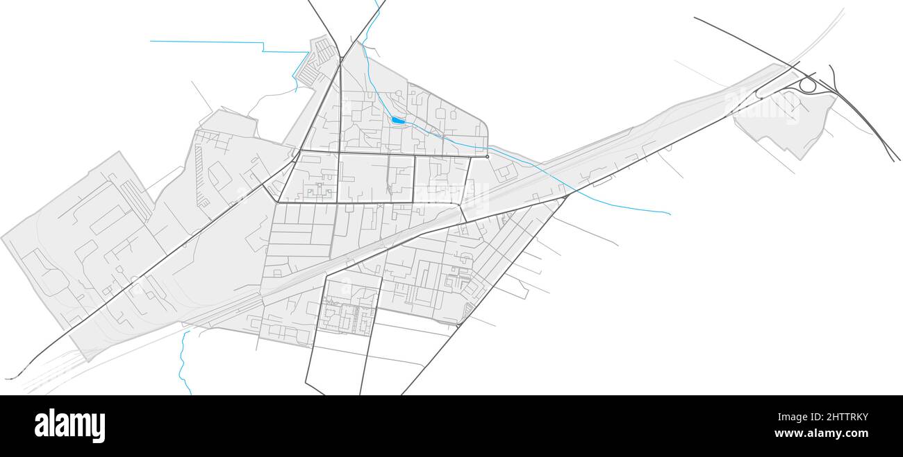 Vyshneve, Kiev Oblast, Ukraine high resolution vector map with city boundaries and outlined paths. White additional outlines for main roads. Many deta Stock Vector
