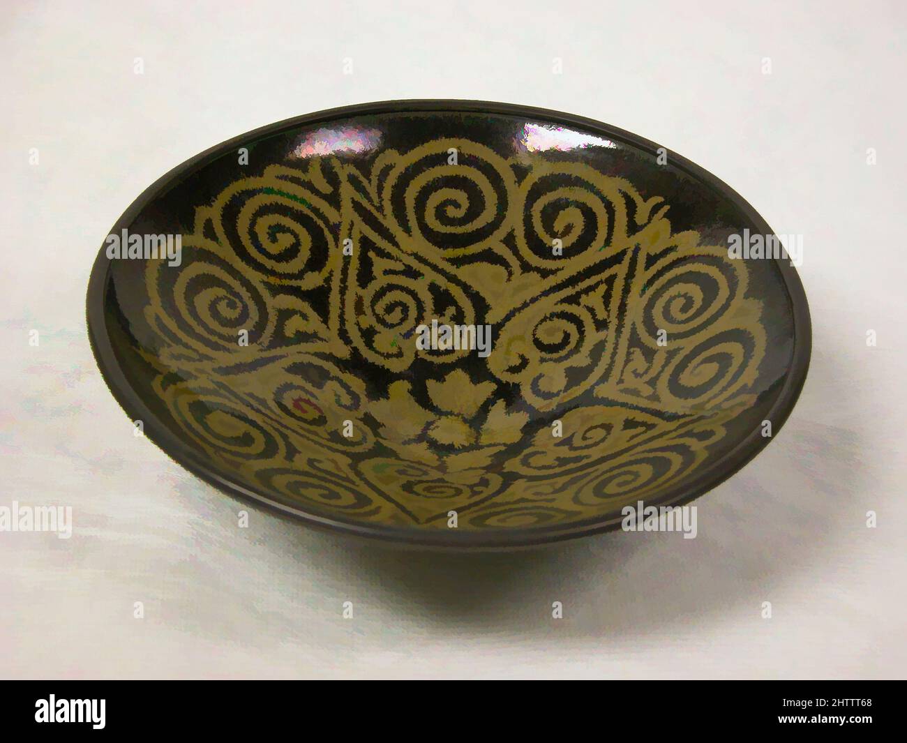 Art inspired by Teabowl, Southern Song (1127–1279)–Yuan (1271–1368) dynasty, or later, 13th–14th century or later, China, Stoneware with painted decoration on dark brown glaze, tortoise-shell glaze on reverse, H. 1 3/4 in. (4.4 cm); Diam. 5 3/4 in. (14.6 cm), Ceramics, Classic works modernized by Artotop with a splash of modernity. Shapes, color and value, eye-catching visual impact on art. Emotions through freedom of artworks in a contemporary way. A timeless message pursuing a wildly creative new direction. Artists turning to the digital medium and creating the Artotop NFT Stock Photo