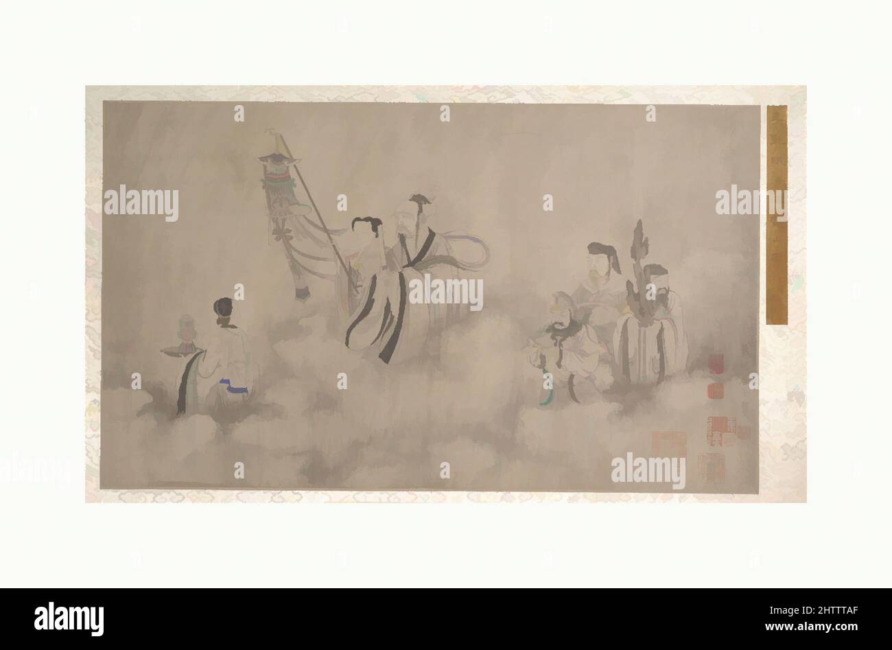Art inspired by Procession of Arhats, Ming (1368–1644) or Qing (1644–1911) dynasty, China, Album of ten leaves; ink on silk, (a): 11 7/8 x 20 in. (30.2 x 50.8 cm); (b): 11 x 10 in. (27.9 x 25.4 cm); (c): 11 3/4 x 16 1/4 in. (29.8 x 41.3 cm); (d) 11 7/8 x 14 5/8 in. (30.2 x 37.1 cm); (e, Classic works modernized by Artotop with a splash of modernity. Shapes, color and value, eye-catching visual impact on art. Emotions through freedom of artworks in a contemporary way. A timeless message pursuing a wildly creative new direction. Artists turning to the digital medium and creating the Artotop NFT Stock Photo