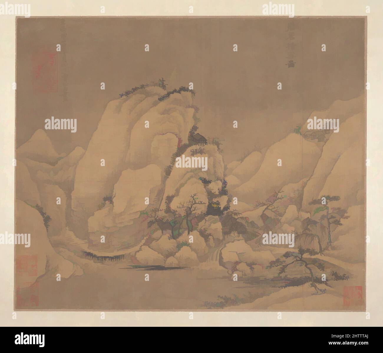 Art inspired by Landscape, Qing dynasty (1644–1911), China, Album leaf; ink and color on silk, 10 1/16 x 12 in. (25.6 x 30.5 cm), Paintings, Unidentified Artist, After Zhao Mengfu (Chinese, 1254–1322, Classic works modernized by Artotop with a splash of modernity. Shapes, color and value, eye-catching visual impact on art. Emotions through freedom of artworks in a contemporary way. A timeless message pursuing a wildly creative new direction. Artists turning to the digital medium and creating the Artotop NFT Stock Photo