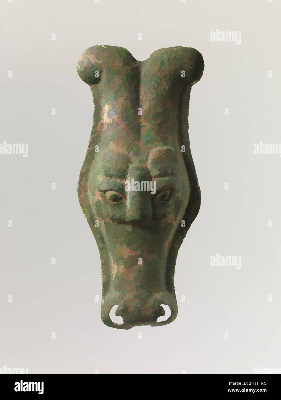 Art inspired by Horse Mask, mid-Western Zhou dynasty (1046–771 B.C.), China, Bronze, H. 8 1/4 in. (21 cm); W. 3 1/2 in. (8.9 cm), Metalwork, Classic works modernized by Artotop with a splash of modernity. Shapes, color and value, eye-catching visual impact on art. Emotions through freedom of artworks in a contemporary way. A timeless message pursuing a wildly creative new direction. Artists turning to the digital medium and creating the Artotop NFT Stock Photo